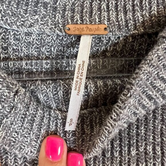 FREE PEOPLE Too Good Heathered Steel Grey Knit Pullover Sweater SMALL - Picture 4 of 5